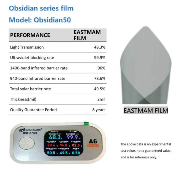 EASTMAM Obsidian Series Auto Window Solar Film, Model 15/35/50, 99.9% UV Block High IR Rejection 2mil Car Window Tint 8‑Year Warranty Factory Wholesale Ready‑Stock