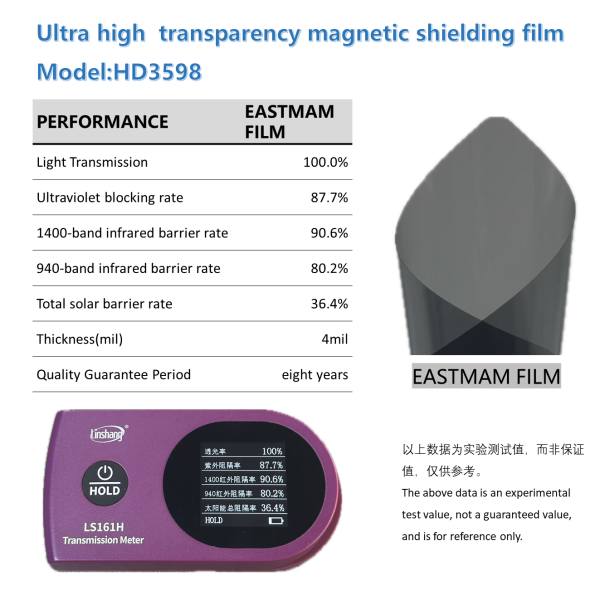 Ultra High Transparency Magnetron Shielding Car Window Film HD1598, 4mil Eastman Solar Tint, 99.8% UV Block, 8 Years Warranty Wholesale
