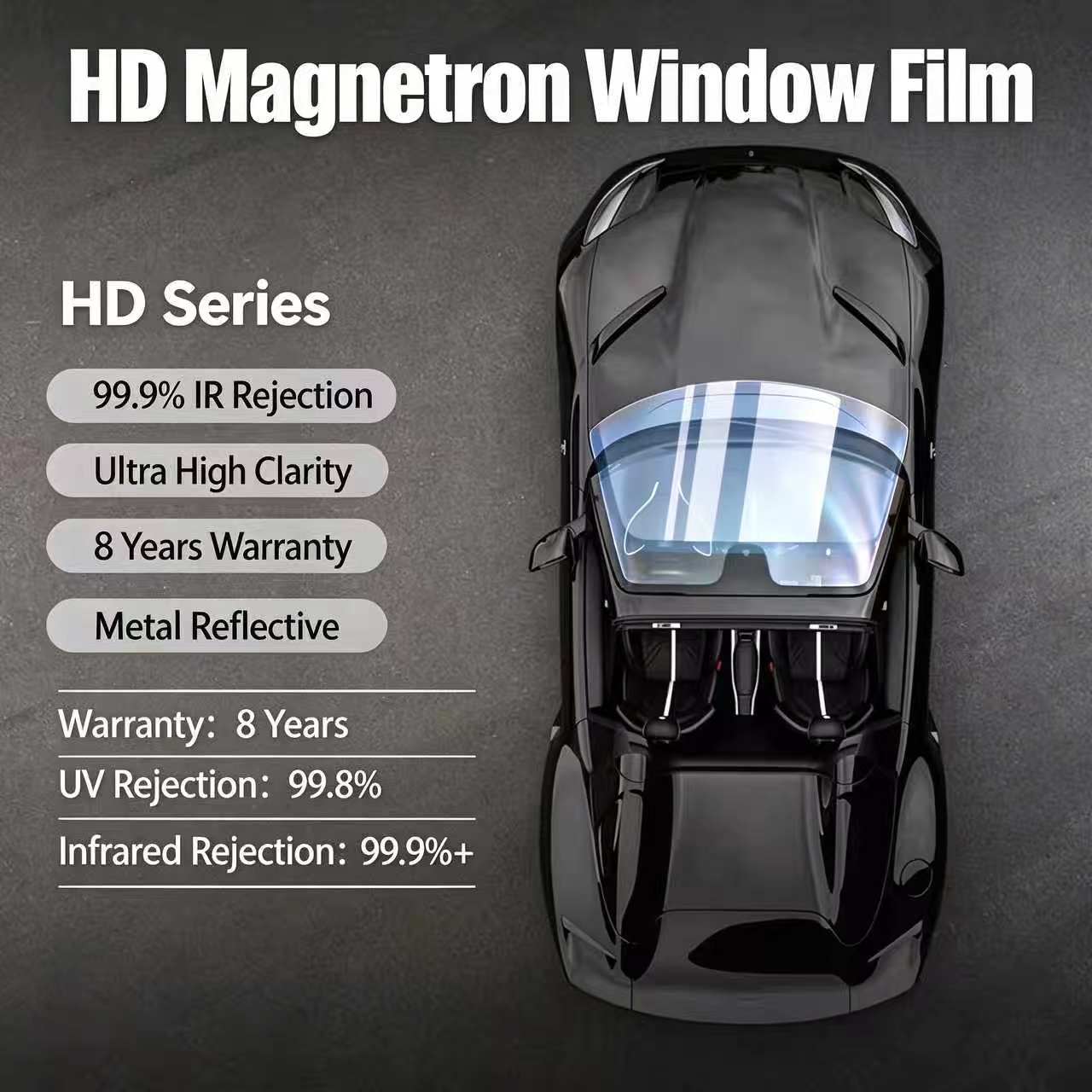Ultra-High Definition Magnetron Thermal Reflection Car Window Tint Film | 2mil / 4mil, 8 Years Warranty, Multi-VLT Shades Wholesale