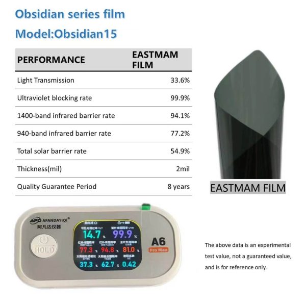 EASTMAM Obsidian Series Auto Window Solar Film, Model 15/35/50, 99.9% UV Block High IR Rejection 2mil Car Window Tint 8‑Year Warranty Factory Wholesale Ready‑Stock