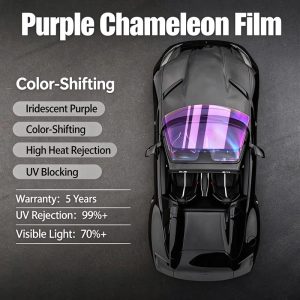 Optical Iridescent Craft Original Purple‑Chameleon High‑Definition High Heat‑Rejection Solar Window Tint, Royal Full‑Car Privacy Windshield Auto Window Film