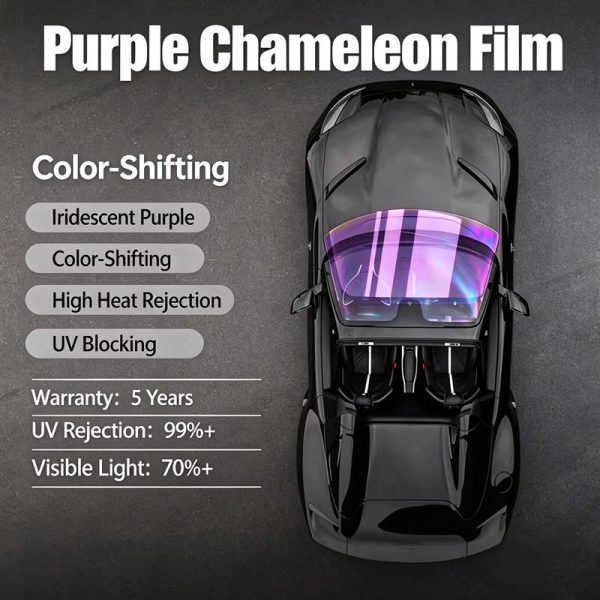 Optical Iridescent Craft Original Purple‑Chameleon High‑Definition High Heat‑Rejection Solar Window Tint, Royal Full‑Car Privacy Windshield Auto Window Film