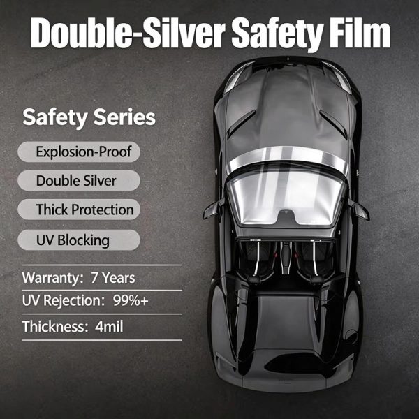 Factory‑direct Wholesale Magnetron Sputtered Metal Film, Thick Sun‑Protection Explosion‑Proof Safety Film, Double‑Silver Metal Heat‑Insulating Car Window Tint
