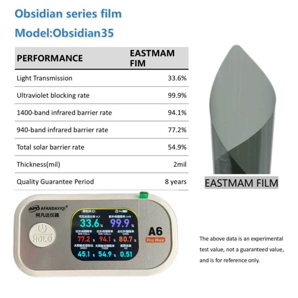 EASTMAM Obsidian Series Auto Window Solar Film, Model 15/35/50, 99.9% UV Block High IR Rejection 2mil Car Window Tint 8‑Year Warranty Factory Wholesale Ready‑Stock